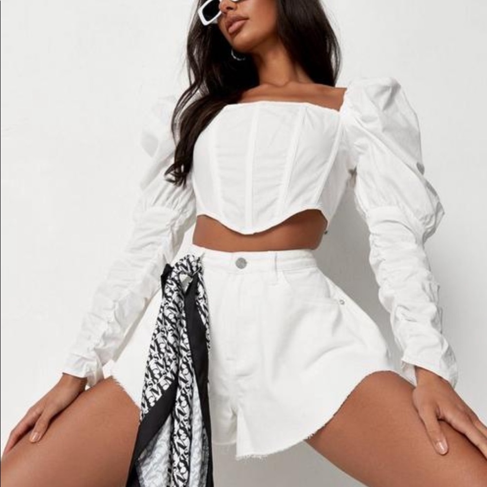 recycled white floaty denim shorts